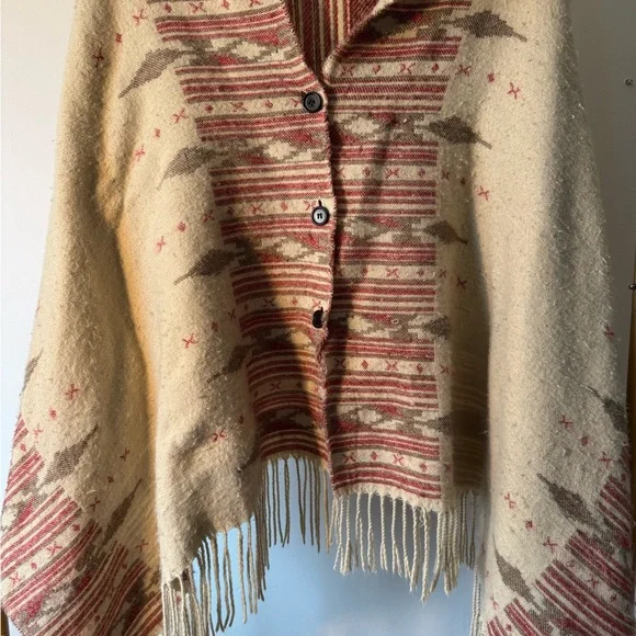 Southwestern Cream and Red Women's Poncho - Picture 2 of 7